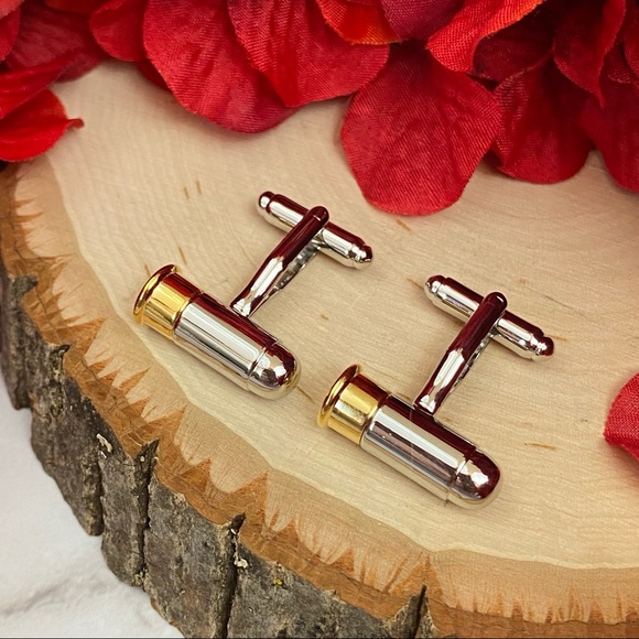 Gold and Silver Revolver Bullet NRA Cufflinks - Picture 8 of 16